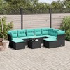 vidaXL 10 Piece Patio Sofa Set with Cushions Black Poly Rattan - Black and Blue With Table - 2 of 4