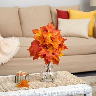 Nearly Natural 18-in Autumn Maple Leaf Artificial Plant in Glass Planter