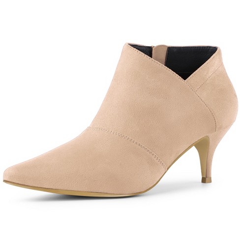 Beige kitten heel ankle hot sale boots