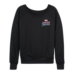 Women's - Marvel - Captain America Retro Distressed Flag Lightweight French Terry Wide Neck Long Sleeve Shirt - 1 of 4