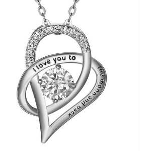 Moon Heart Pendant Necklace for Women Cubic Zirconia Sterling Silver Ginger Lyne Collection - 1 of 4