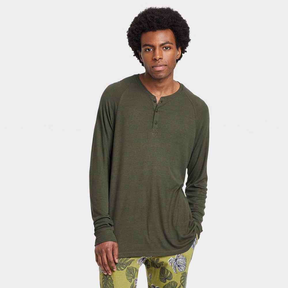 Photos - Other Textiles Hanes Premium Men's Henley Pajama Shirt - Green XL night