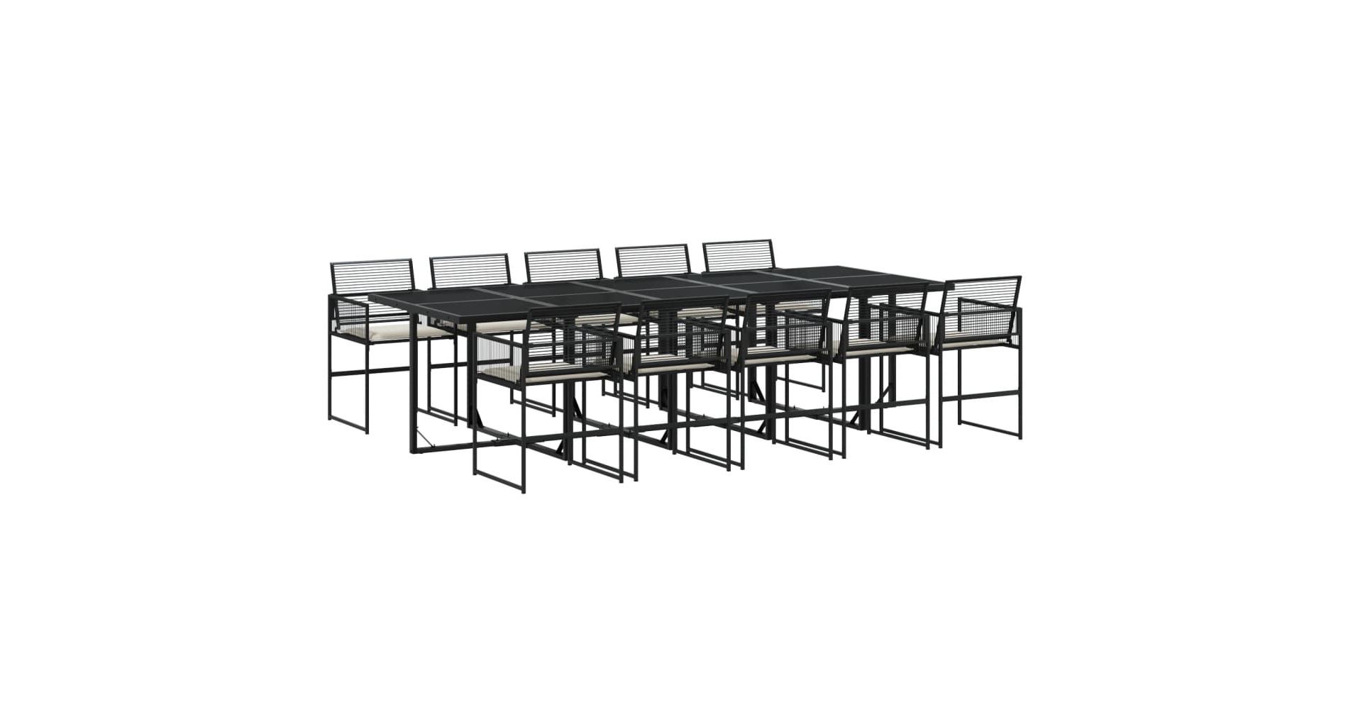 vidaXL Patio Dining Set with Cushions Outdoor Table and Chair Black Poly Rattan