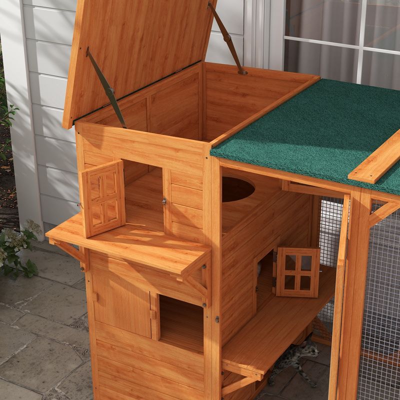 PawHut Large Outside Cat Shelter for 3 Kitties, Multi-Level Design with Big Hiding Areas, Catio Outdoor Cat Enclosure, Cat Condo for Large Cats, 5 of 7