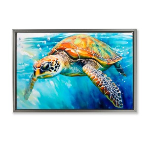Stupell Industries Graceful Swimmer Tortoise Floating Frame Canvas Art - 1 of 4