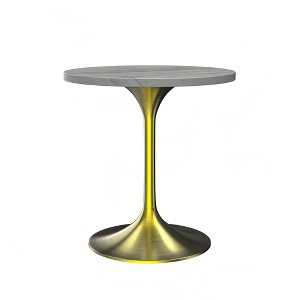 LeisureMod Dining Table with a Round White Resin Tabletop and Brushed Gold Stainless Steel Pedestal Base Verve Collection - 1 of 4