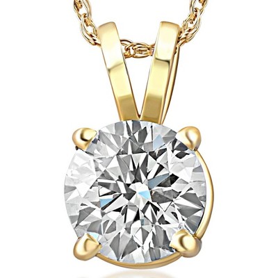 Pompeii3 Certified 1Ct Round Diamond Solitaire Pendant Gold Necklace Lab Created (FG/VS)