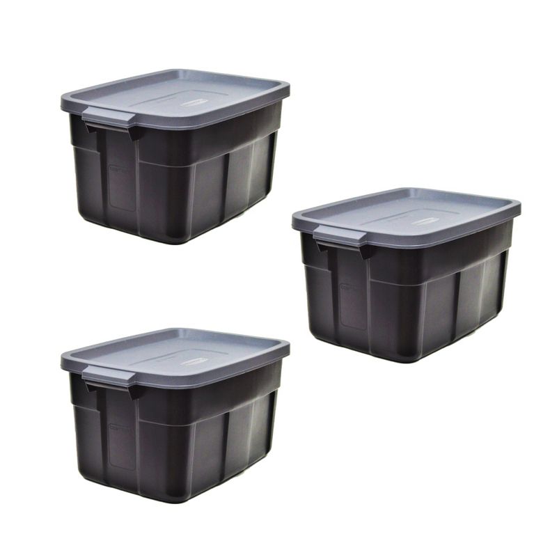 Rubbermaid Roughneck Tote 31 Gallon Stackable Storage Container w/ Stay Tight Lid & Easy Carry Handles, 3 Pack, 2 of 3