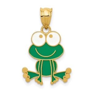 Black Bow Jewelry 14k Yellow Gold Green and White Enameled Whimsical Frog Pendant - 1 of 4