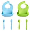 Set of 2 Silicone Baby Bibs for Babies & Toddlers, Baby Training Cutlery with Adjustable Bib Soft Spoon Fork - 2 of 4