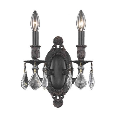 Elegant Lighting Rosalia 2 light Dark Bronze Wall Sconce Clear Royal Cut Crystal