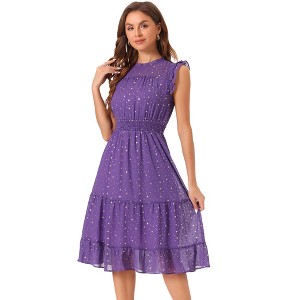 Allegra K Women's Sleeveless Smocked Waist Gilding Metallic Stars Chiffon Party Dress - 1 of 4