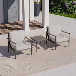 HAPPATIO Patio Bistro Set Outdoor - 3 Pieces Patio Aluminum Conversation Set, 2 Chairs with Backrest Rope Design and Side Table for Garden, Pool. - 1 of 4