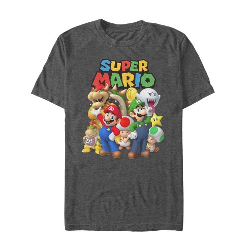 Men's Nintendo Super Mario Group T-shirt - Charcoal Heather - X Large ...