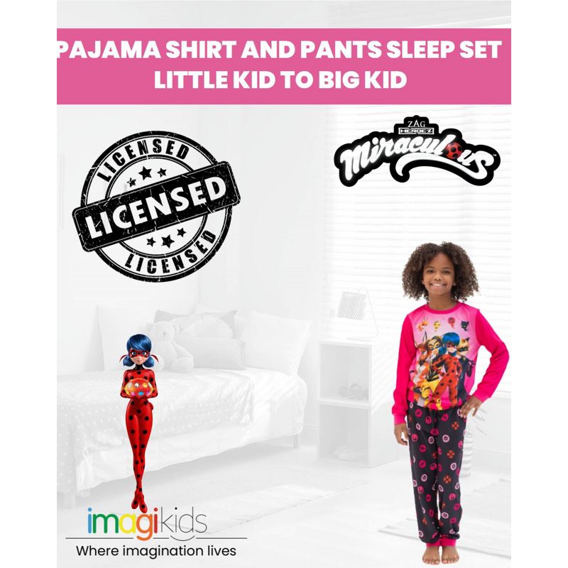 Miraculous Vesperia Rena Rouge Cat Noir Girls Pajama Shirt and Pants Sleep Set Little Kid to Big Kid , 2 of 9