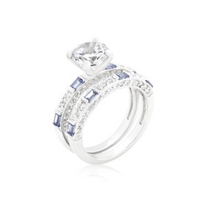 Slickblue Women’s Clear and Tanzanite Cubic Zirconia Bridal Ring Set – Rhodium Finish, Sizes 5-10 - 1 of 4