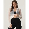 INSPIRE CHIC Women's Long Sleeve Stand Collar Crop Sheer Mesh Bomber Jacket - 4 of 4