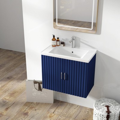 ALEXOUN 24" Floating Bathroom Vanity Large Storage Space Wall Mounted Vanity with Soft Close Doors and Ceramic Sink for Small Bathroom