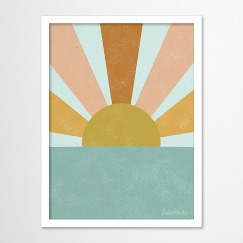 Americanflat Abstract 24x36 White Framed Print - Sun Waves Ochre