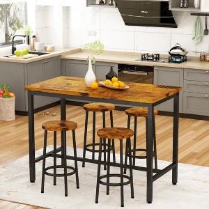 Hooseng 5 Pieces Bar Table Set, Kitchen Table and Chairs for 4, Industrial Counter Height Pub Dining Set with 4 Round Bar Stools - 1 of 4