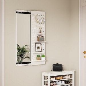 LOVSON Multi-functional Full-length Mirror Panel,Wall-mounted Full-length Mirror with Shelf and Hooks, Suitable for Bedroom, Living Room,White - 1 of 4