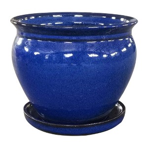 Southern Patio Wisteria 12 Inch Diameter Ceramic Indoor Outdoor Garden Planter Pot Urn with Saucer for Flowers, Herbs, and Plants - 1 of 4
