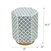Kumasinova 15x13x18.5" Decorative Hexagonal Accent End Table,2-In-1 MDF Stool with Blue Capiz Design&Gold Pedestal Base for Living Room,Art Decor - 3 of 4
