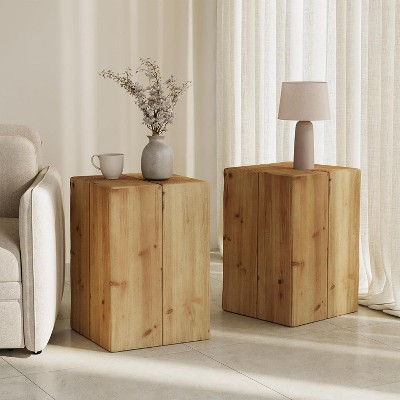 Tribesigns Solid Wood End Table, Square Side Table for Living Room, Fir Wood Couch Side Table, Natural Color
