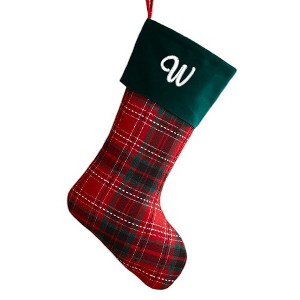 Personalization Mall Holiday Plaid Embroidered Initial Stocking - 1 of 3