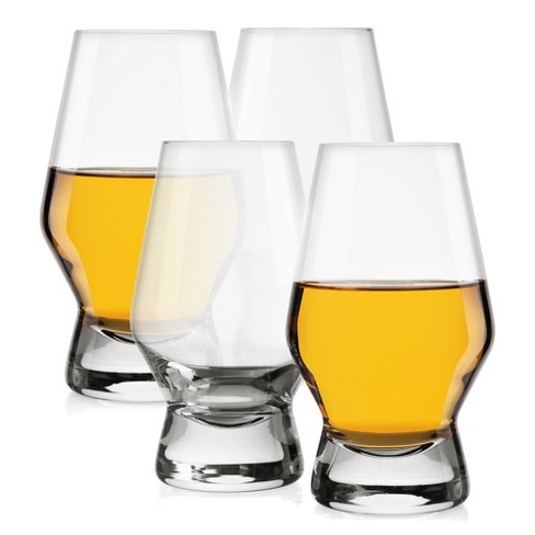 VACI GLASS Crystal Whiskey Glasses - Set of 4 - with 4 Drink Coasters,  Crystal Scotch Glass, Malt or Bourbon, Glassware Set