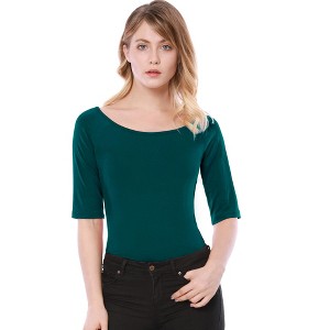 INSPIRE CHIC Women's Half Sleeves Scoop Neck Fitted Layering Soft T-Shirt - 1 of 4