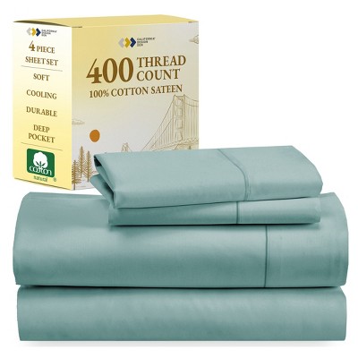 Cotton Sheets Set - Softest 400 Thread Count Bed Sheets, 100% Cotton Sateen, Cooling, Deep Pocket by California Design Den