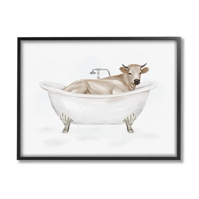 Stupell Industries Farm Cow Bathing Tub Animal Framed Giclee Art