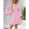 Coolmee Women's Spring Summer Dress V Neck Ruffle Sleeve A line Mini Dress Flowy Swing High Waist Dresses - 3 of 4