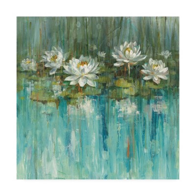 Danhui Nai Water Lily Pond Painting on Canvas, 14" x 14"