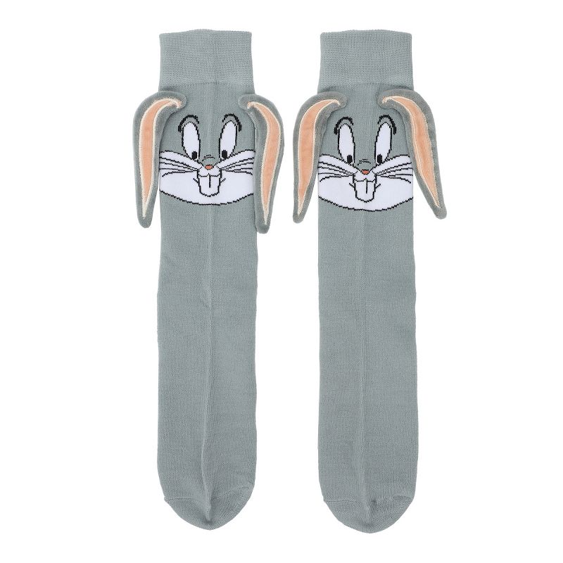 Looney Tunes Bugs Bunny With 3D Ear Attachments Gray Casual Crew Socks, 3 of 6
