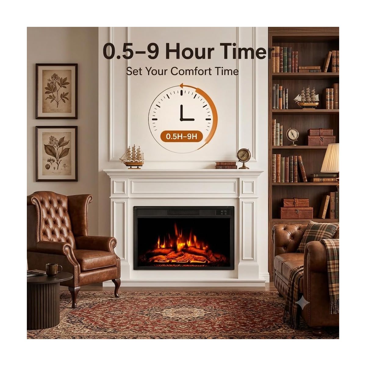 23" Recessed Electric Fireplace, 1500 W Built-In Heater box Heater for Indoor Wall Installation, Remote Control 3 Flame, 0.5-9 H Timer - thumbnail 3