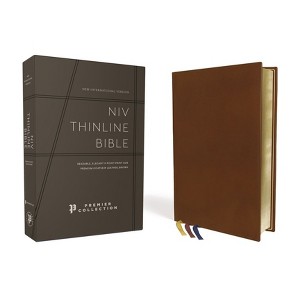 Niv, Thinline Bible, Premium Goatskin Leather, Brown, Premier Collection, Black Letter, Art Gilded Edges, Comfort Print - by  Zondervan - 1 of 1