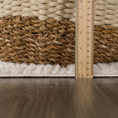 Ivory Geometric High Pile Polyester Area Rug 6'7" x 9'