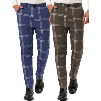Lars Amadeus Men's Slim Fit Checked Patterned Business Trousers 2 Packs