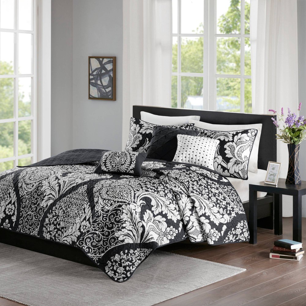 Photos - Bed Linen Madison Park 6pc King/California King Adela Reversible Coverlet Set Black: