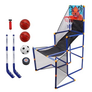 Topteng Basketball Football Hockey Set for Kids: 3-in-1 Workout Game with Hoop Goal Net - 1 of 4