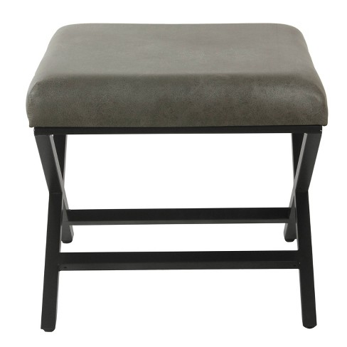Metal X Base Ottoman Gray Faux Leather, Rothwell Contemporary Tufted Bonded Leather Storage Ottoman Bench Brown