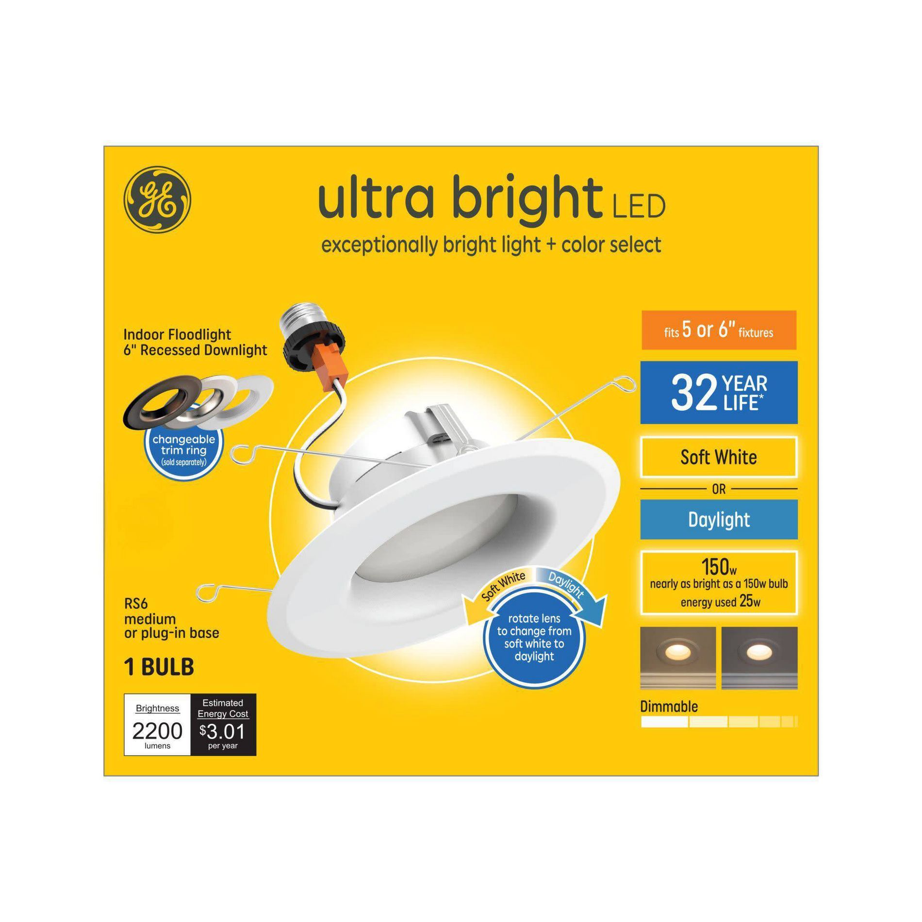 GE 150W RS6 Recessed Can Light Ultra Bright Color Select