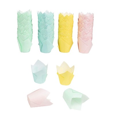 Juvale 400 Pack Tulip Cupcake Liners, Muffin Wrappers, Paper Baking Cups (4 Colors, 2")