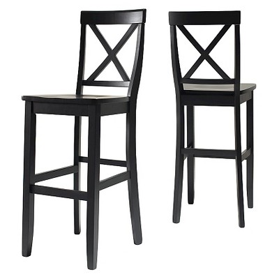 Modern Classic X-Back Solid Hardwood 30" Barstool in Black - Set of 2