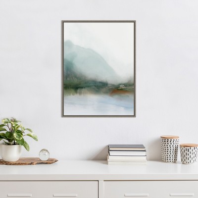 Sapphire Lake I Abstract Landscape Canvas Print in Greywash Frame