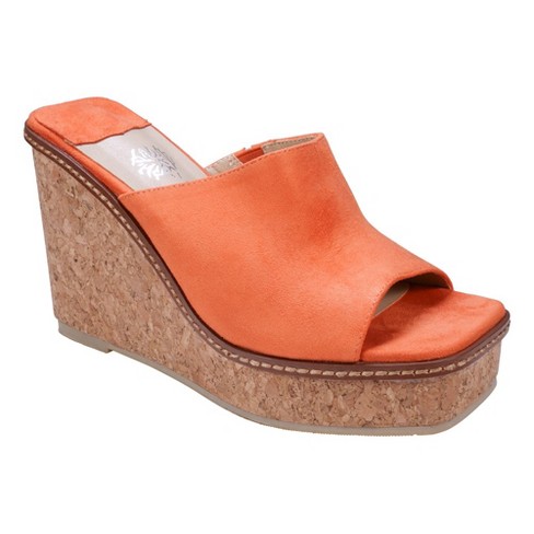 Gc Shoes Estela Orange 9.5 Squared Toe Cork Slide Wedge Sandals