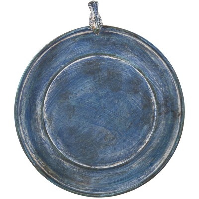 Ashlan Antique Blue Metal Outdoor Bird Bath with Sculpted Bird Ornament