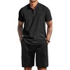 COOFANDY Men's Linen Sets 2 Piece Outfits Short Sleeve Henley Shirts and Shorts Summer Beach Yoga Pants Set - 2 of 4